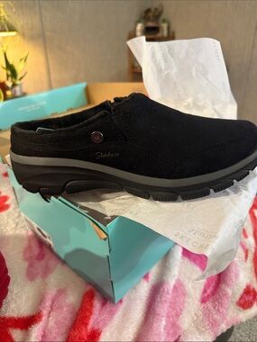 Skechers Black Faux Suede Slip-On Cozy Shoe
